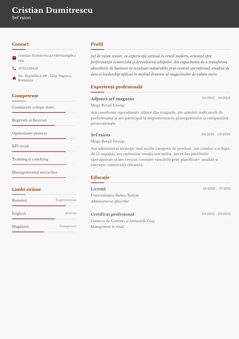 Exemplu CV Șef raion - Cristian Dumitrescu