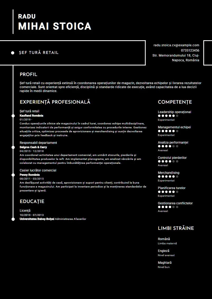 Exemplu CV Șef tură retail - Radu Mihai Stoica