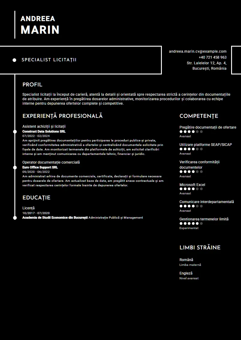Exemplu CV Specialist licitații - Andreea Marin