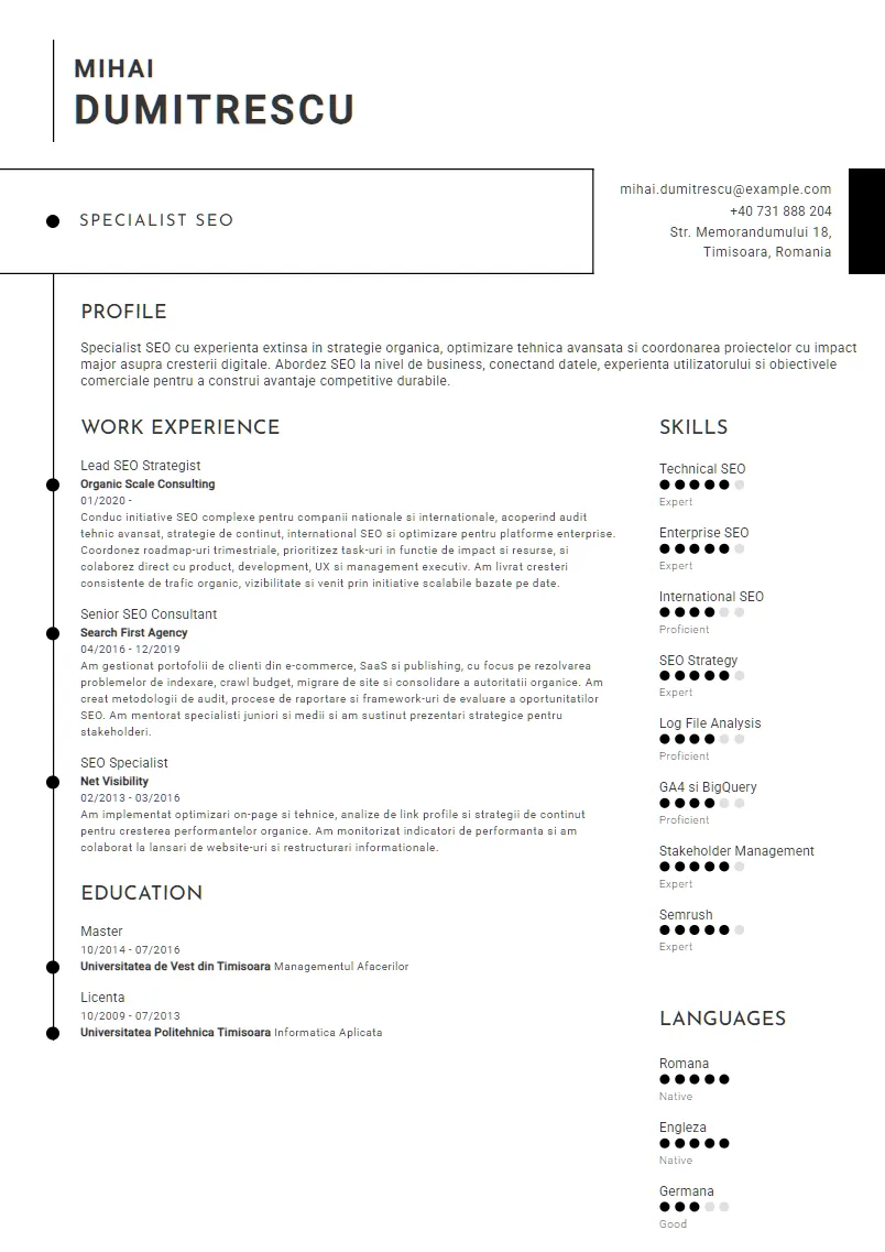 Exemplu CV Specialist SEO - Mihai Dumitrescu