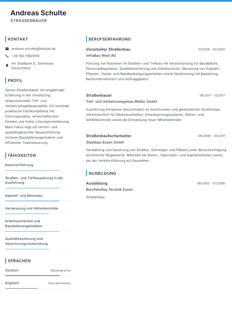 Lebenslauf Beispiel Straßenbauer - Andreas Schulte