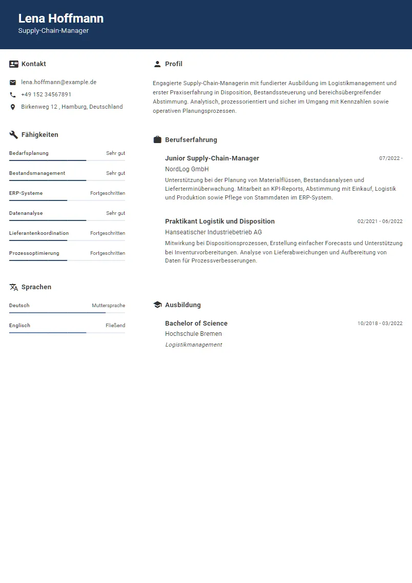 Lebenslauf Beispiel Supply-Chain-Manager - Lena Hoffmann
