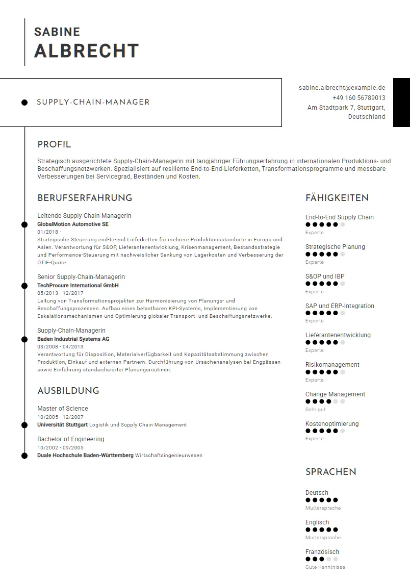 Lebenslauf Beispiel Supply-Chain-Manager - Sabine Albrecht