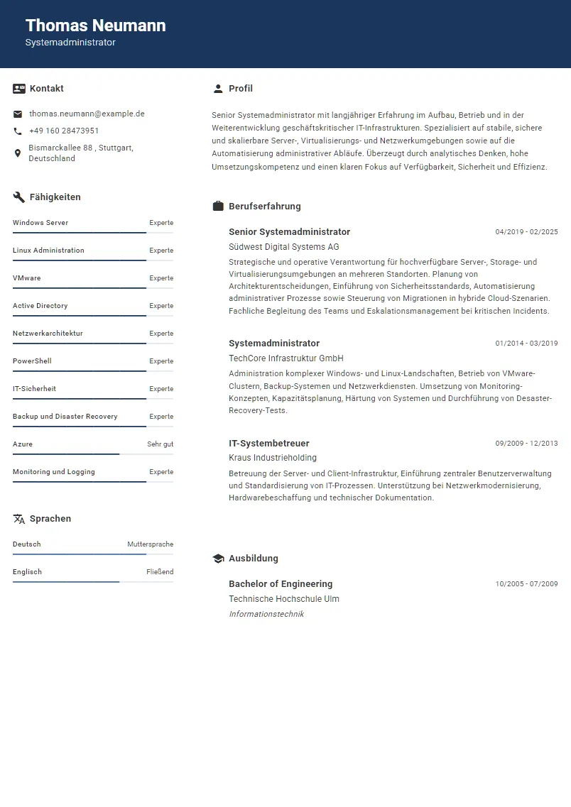 Lebenslauf Beispiel Systemadministrator - Thomas Neumann
