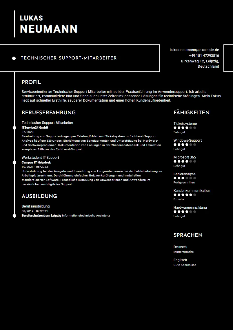 Lebenslauf Beispiel Technischer Support-Mitarbeiter - Lukas Neumann
