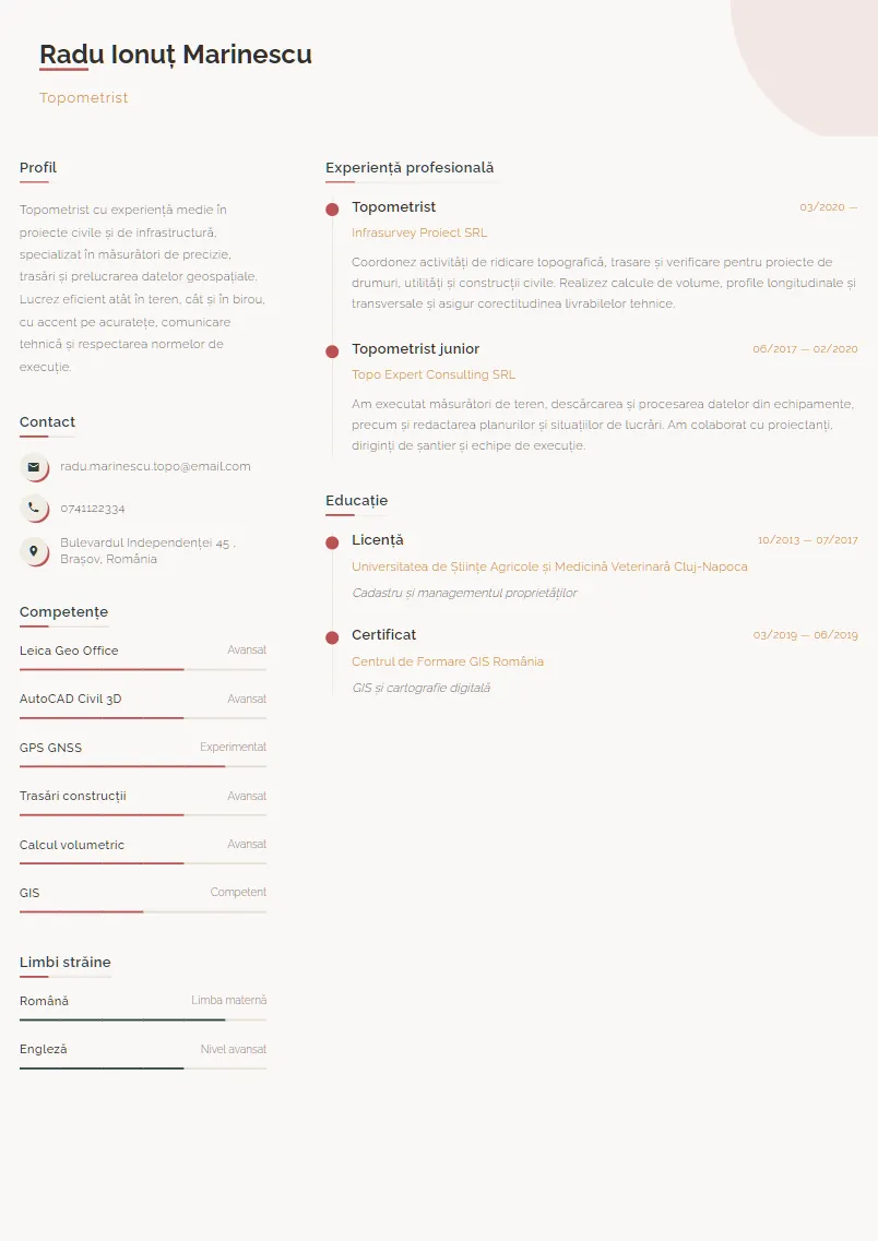 Exemplu CV Topometrist - Radu Ionuț Marinescu