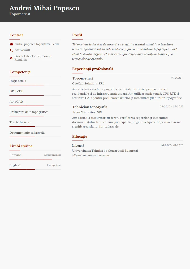 Exemplu CV Topometrist - Andrei Mihai Popescu