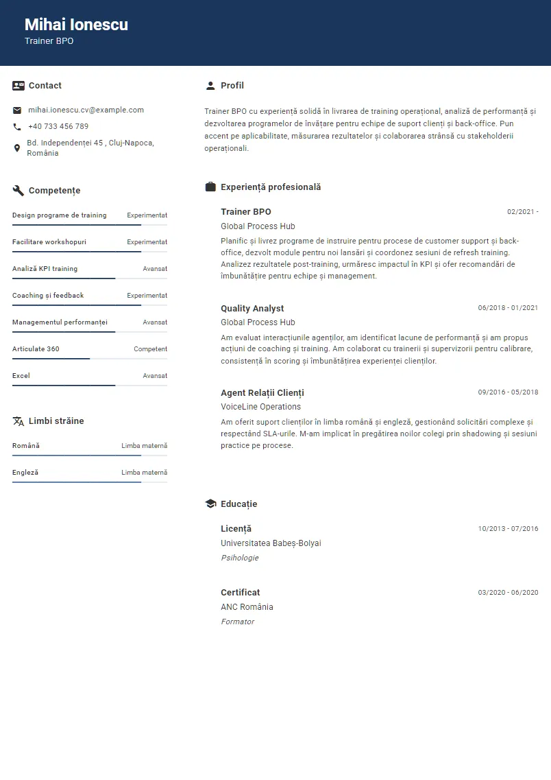 Exemplu CV Trainer BPO - Mihai Ionescu
