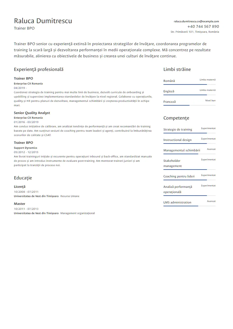 Exemplu CV Trainer BPO - Raluca Dumitrescu