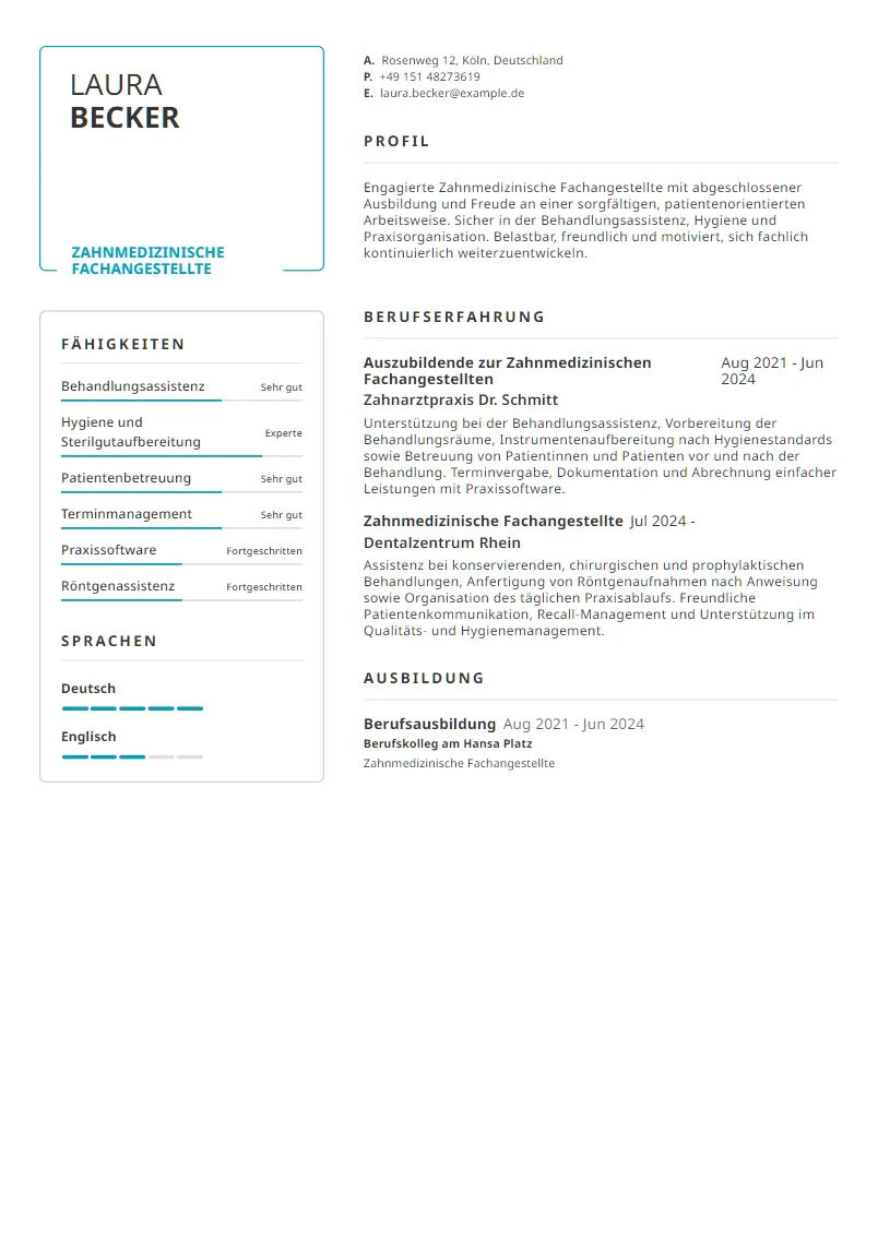 Lebenslauf Beispiel Zahnmedizinische Fachangestellte - Laura Becker