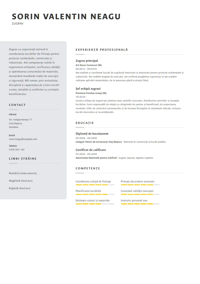 Exemplu CV Zugrav - Sorin Valentin Neagu