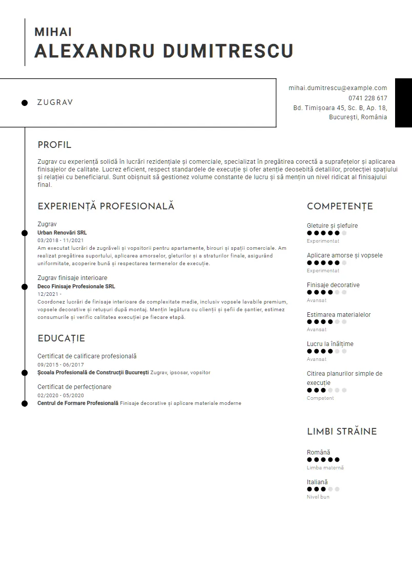 Exemplu CV Zugrav - Mihai Alexandru Dumitrescu