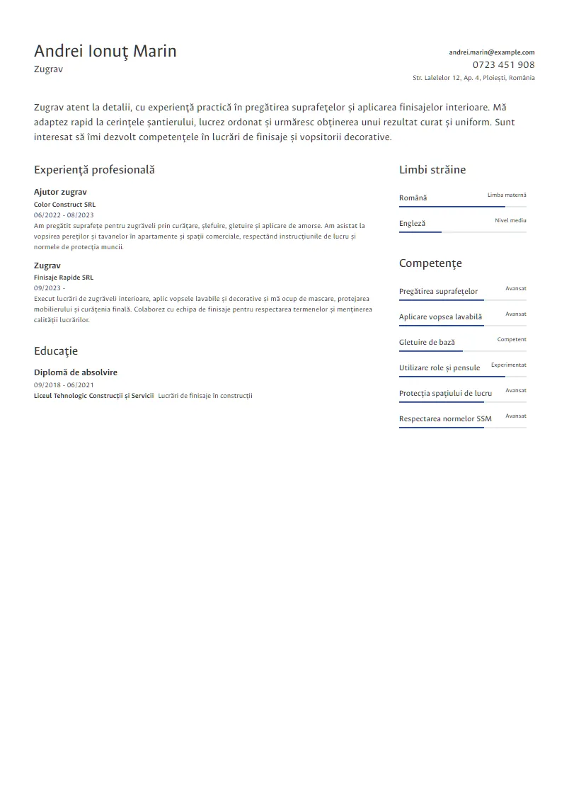 Exemplu CV Zugrav - Andrei Ionuț Marin